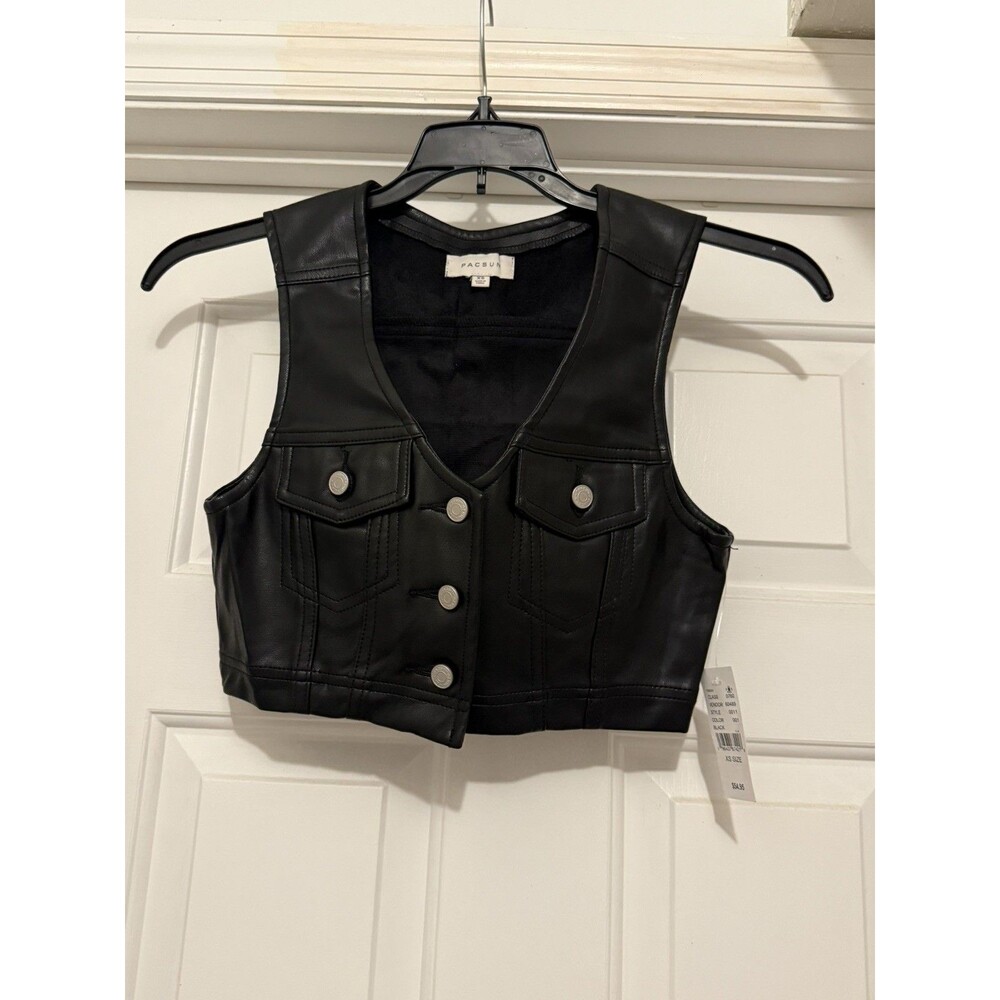 Pacsun Black Cropped Faux Leather Vest Womens XS Coquette Festival NWT